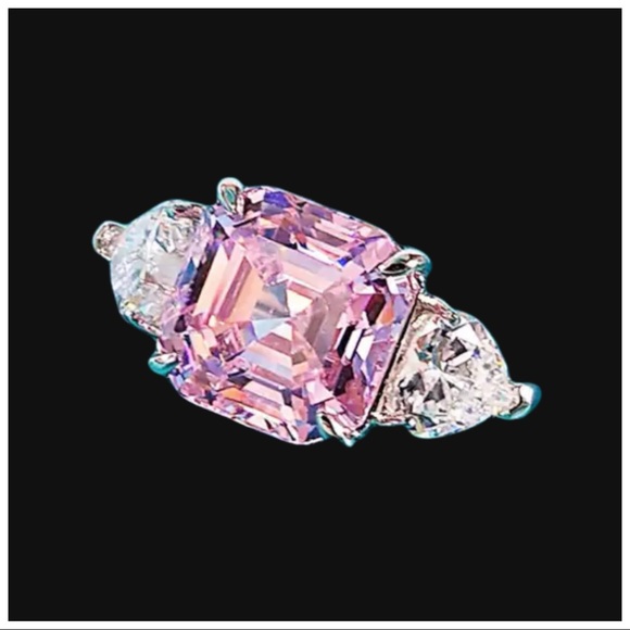 Asscher Cut Pink Diamond 925 Sterling Silver Ring The Jamielee - Picture 1 of 6